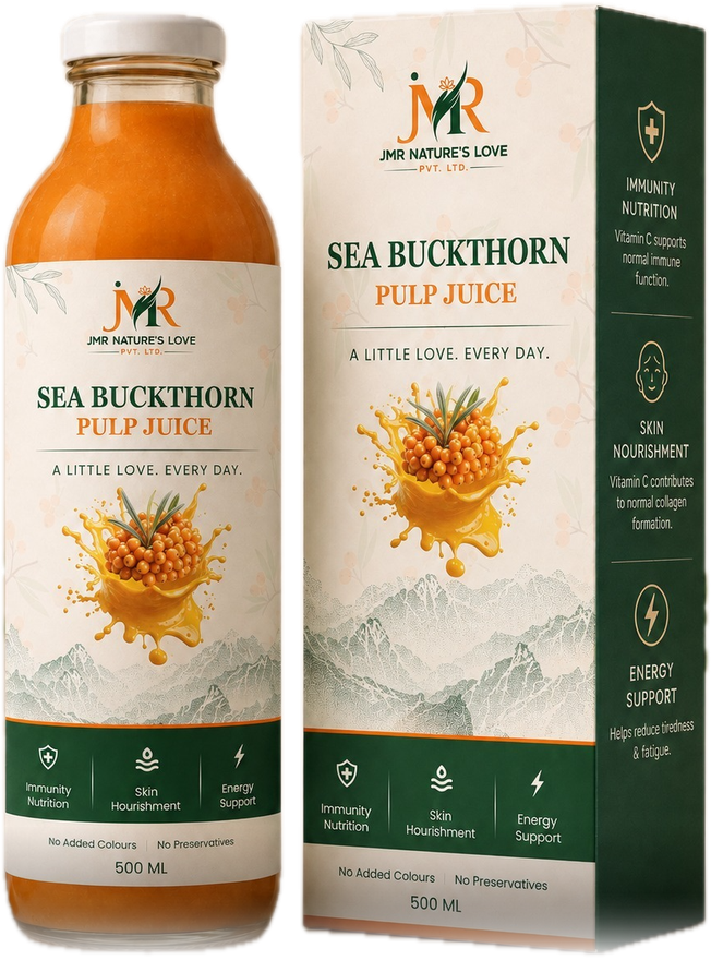 JMR Nature's Love Sea Buckthorn Pulp Juice — 500 ml bottle and carton